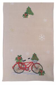 Béžový vánoční běhoun na stůl Villa d'Este Xmas Bicycle, 40 x 175 cm