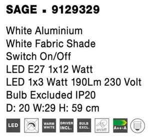 NOVA LUCE nástěnné svítidlo SAGE bílý hliník bílé stínidlo vypínač na těle E27 1x12W LED 1x3W 220V bez žárovky IP20 čtecí lampička 9129329