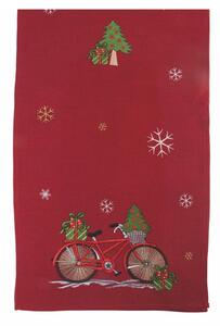 Červený vánoční běhoun na stůl Villa d'Este Xmas Bicycle, 40 x 175 cm