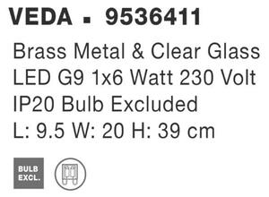 NOVA LUCE nástěnné svítidlo VEDA mosazný kov a čiré sklo G9 1x6W 230V IP20 bez žárovky 9536411
