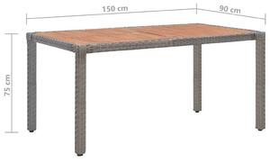 Zahradní stůl Folley - polyratan a masivní akácie - šedý | 150x90x75 cm
