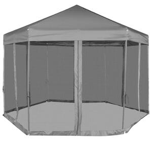 Šestiúhelníkový party stan s 6 stěnami šedý 3,6 x 3,1 m