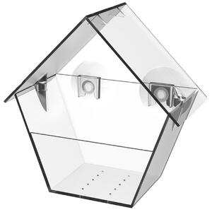 Krmítko pro ptáky s přísavkami Clear, 15x15x9 cm, plast, transparentní
