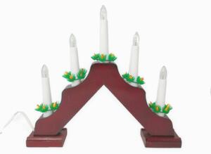 Vánoční dřevěný svícen ve tvaru pyramidy, vínová barva, 5 svíček, teplá bílá
