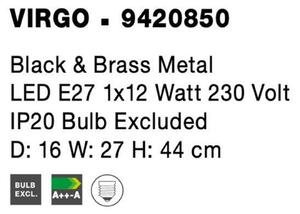 NOVA LUCE nástěnné svítidlo VIRGO černá a mosazný kov E27 1x12W 230V IP20 bez žárovky 9420850