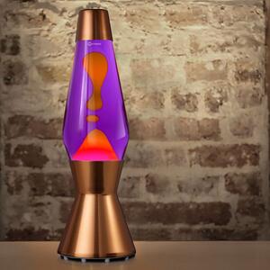 Mathmos Astro měděná, originální lávová lampa, měděná s fialovou tekutinou a oranžovou lávou, výška 43cm