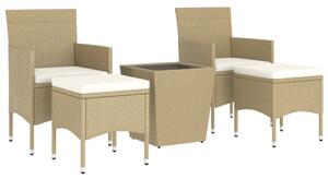 5dílný zahradní bistro set polyratan a tvrzené sklo béžový