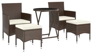 5dílný zahradní bistro set polyratan a tvrzené sklo hnědý