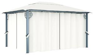 Altán se závěsy a světelnými LED řetězy 4 x 3 m krémový hliník