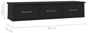 Nástěnná police se zásuvkami - dřevotříska - černá | 90x26x18,5 cm