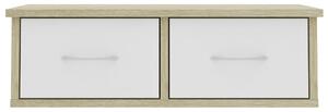Nástěnná police se zásuvkami - bílá a sonoma dub | 60x26x18,5 cm