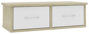 Nástěnná police se zásuvkami - bílá a sonoma dub | 60x26x18,5 cm