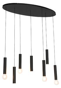 Designové závěsné svítidlo černé oválné 7-světlo - Tuba