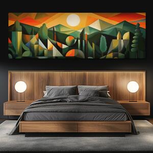 Obraz na plátně - Hory, lesy a západ slunce, abstrakce FeelHappy.cz Velikost obrazu: 150 x 50 cm