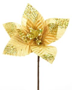 Vánoční květina Ponsettie třpytivá, 25 x 30 cm, zlatá