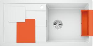 BLANCO GmbH + Co KG Granitový dřez Blanco SITY XL 6 S InFino bílá dřez vpravo + krájecí deska a závěsná miska oranžová 525059
