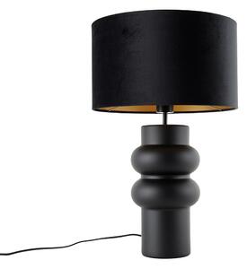 Designová stolní lampa černá s sametovým stínítkem černá se zlatem 35 cm - Alisia
