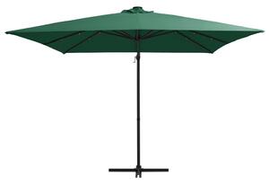 Boční zahradní slunečník s LED ocelová tyč 250 x 250 cm zelený