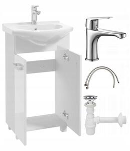 Koupelnová skříňka s umyvadlem, baterií a sifonem 85x50 stojící bílá