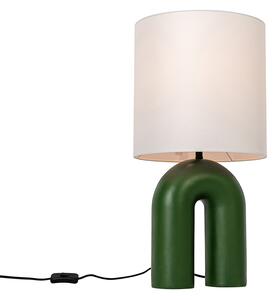 Skandinávská stolní lampa zelená s bílým lněným stínítkem - Lotti