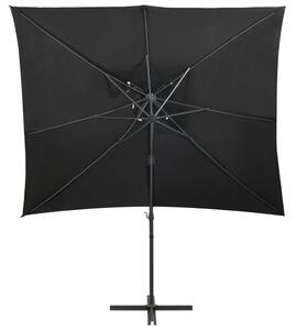 Boční zahradní slunečník s dvojitou stříškou černý 250 x 250 cm