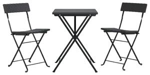 3dílný skládací bistro set černý polyratan