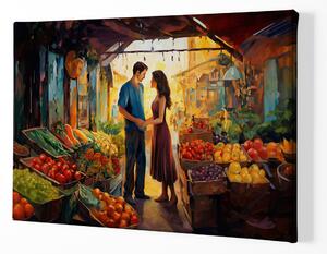 Obraz na plátně - Milenci, zeleninový trh FeelHappy.cz Velikost obrazu: 210 x 140 cm