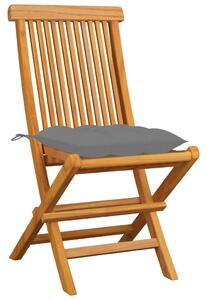 Zahradní židle s šedými poduškami 4 ks masivní teak