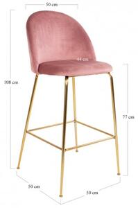 House Nordic Barová židle LAUSANNE velvet růžová, nohy mosaz 1001260