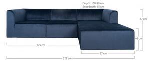 House Nordic Rohová pohovka ALBA 272 cm modrý samet, pravý roh 1301087