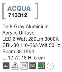 NOVA LUCE venkovní nástěnné svítidlo ACQUA tmavě šedý hliník akrylový difuzor LED 5W 3000K 110-265V 38st. IP54 713312