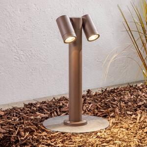 PRIOS Stojací lampa Tulimar, 2 žárovky, 45 cm, rezavá, IP65, stmívatelný, Hnědá / rez, Hliník, Moderní