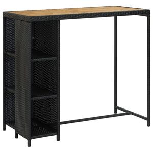 Barový stolek Callvary s úložným regálem - 120x60x110 cm - polyratan | černý