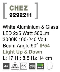 NOVA LUCE venkovní nástěnné svítidlo CHEZ bílý hliník a sklo LED 2x5W 3000K 100-240V 90st. IP54 světlo nahoru a dolů 9292211