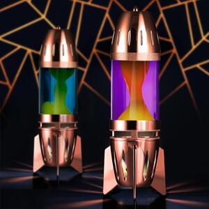 Mathmos Fireflow R1 Copper, originální lávová lampa měděná s růžovou tekutinou a žlutou lávou, pro čajovou svíčku, výška 24cm