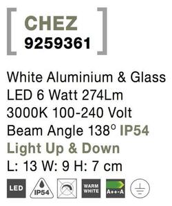 NOVA LUCE venkovní nástěnné svítidlo CHEZ bílý hliník a sklo LED 6W 3000K 100-240V 138st. IP54 světlo nahoru a dolů 9259361