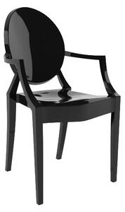 Židle LOUIS černá polykarbonát, Sedák bez čalounění, Nohy: polykarbonát, plast, barva: černá, s područkami plast