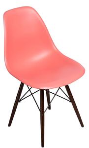 Židle P016V pp tmavá broskvová, tmavé nohy, Sedák bez čalounění, Nohy: dřevo, buk, barva: oranžová, bez područek lakované dřevo