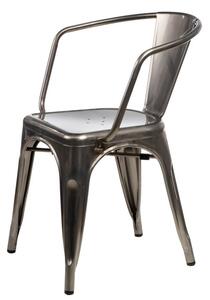 Židle PARIS ARMS v barvě kovu inspirovaná TOLIX, Sedák bez čalounění, Nohy: kov, kov, barva: šedá, s područkami kov