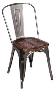 Židle PARIS WOOD metalická sosna, Sedák bez čalounění, Nohy: kov, dřevo, barva: šedá, bez područek sosna