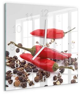 Skleněné hodiny Chilli papričky zskb-30x30-00081981