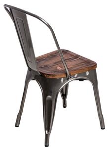 Židle PARIS WOOD metalická sosna, Sedák bez čalounění, Nohy: kov, dřevo, barva: šedá, bez područek sosna