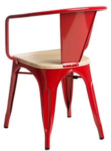 Židle paris arms wood červená přírodní sosna, Sedák bez čalounění, Nohy: kov, dřevo, barva: hnědá, s područkami sosna