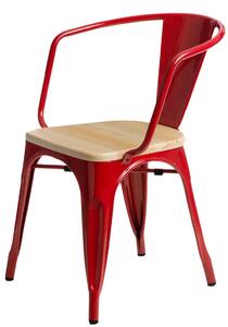 Židle paris arms wood červená přírodní sosna, Sedák bez čalounění, Nohy: kov, dřevo, barva: hnědá, s područkami sosna