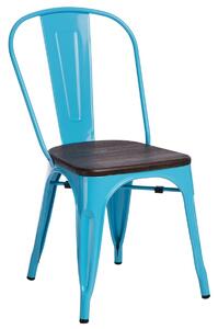 Židle PARIS WOOD modrá sosna kartáčovaná, Sedák bez čalounění, Nohy: kov, dřevo, barva: hnědá, bez područek sosna