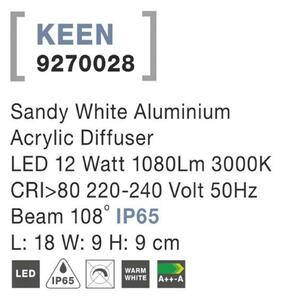 NOVA LUCE venkovní nástěnné svítidlo KEEN bílý hliník akrylový difuzor LED 12W 3000K 220-240V 108st. IP65 9270028