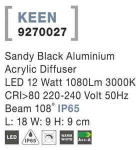 NOVA LUCE venkovní nástěnné svítidlo KEEN černý hliník akrylový difuzor LED 12W 3000K 220-240V 108st. IP65 9270027