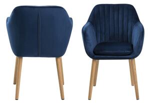 Židle EMILIA velvet deep blue, Sedák s čalouněním, dřevo, barva: modrá, s područkami
