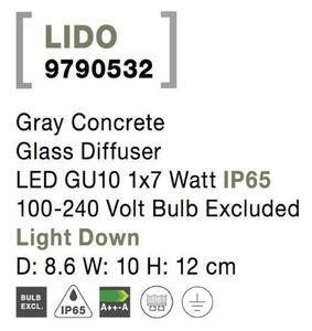 NOVA LUCE venkovní nástěnné svítidlo LIDO šedý beton skleněný difuzor GU10 1x7W IP65 100-240V bez žárovky světlo dolů 9790532
