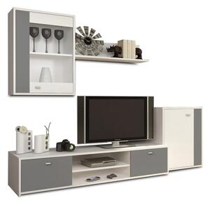 Obývací stěna s úložným prostorem a skříňkami GENTA, bílá/šedá